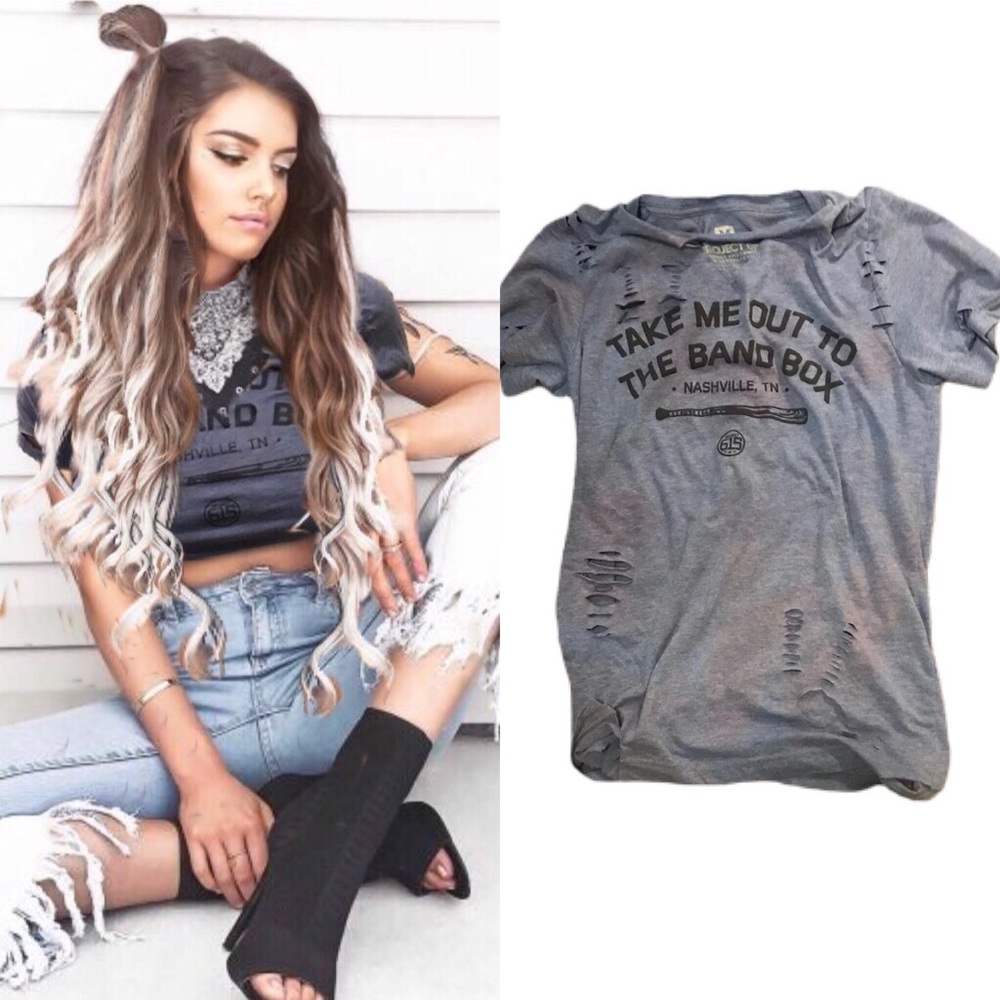 “Band Box Nash” deconstructed boho tee